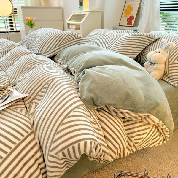 Velvet Striped Bed Cover Four-piece Set