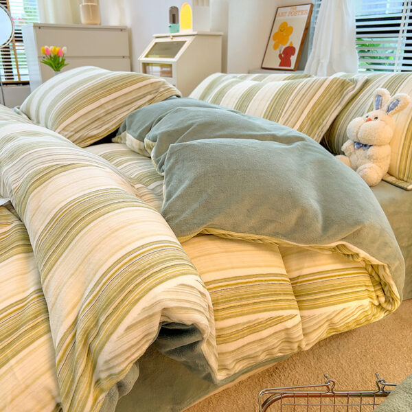 Velvet Striped Bed Cover Four-piece Set - Image 2